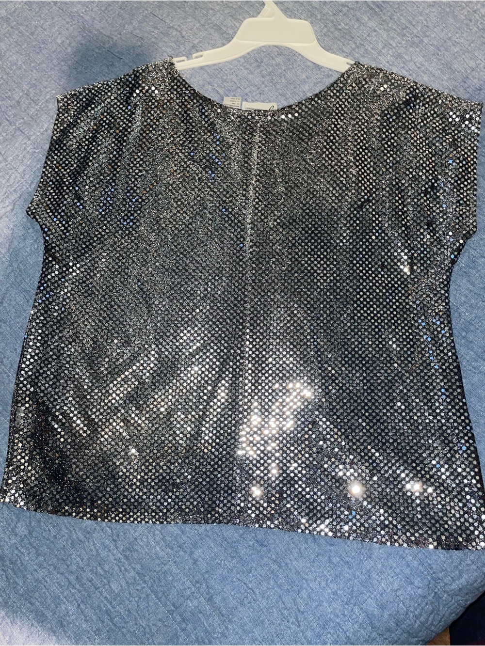 Sequin Short Sleeve Party Top - Silver